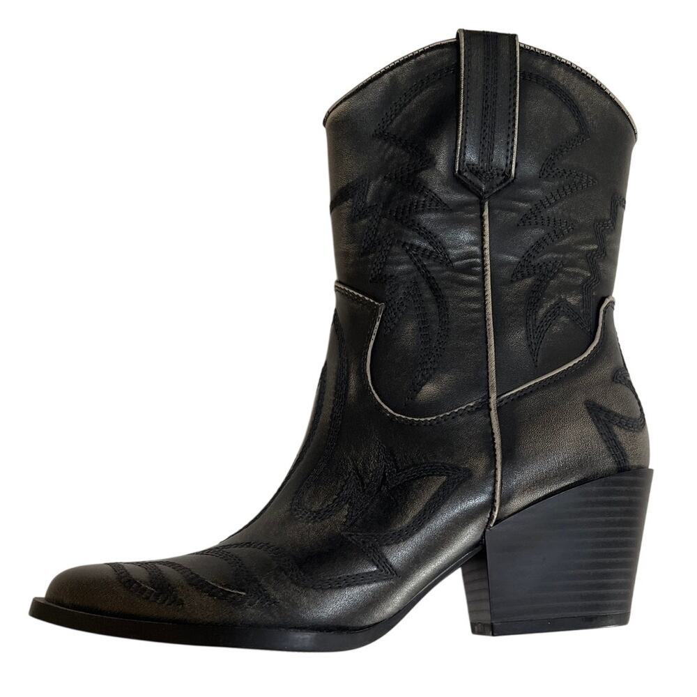Forever 21 Stitch Design Pointy Distressed Cowboy Boots Size 7 New